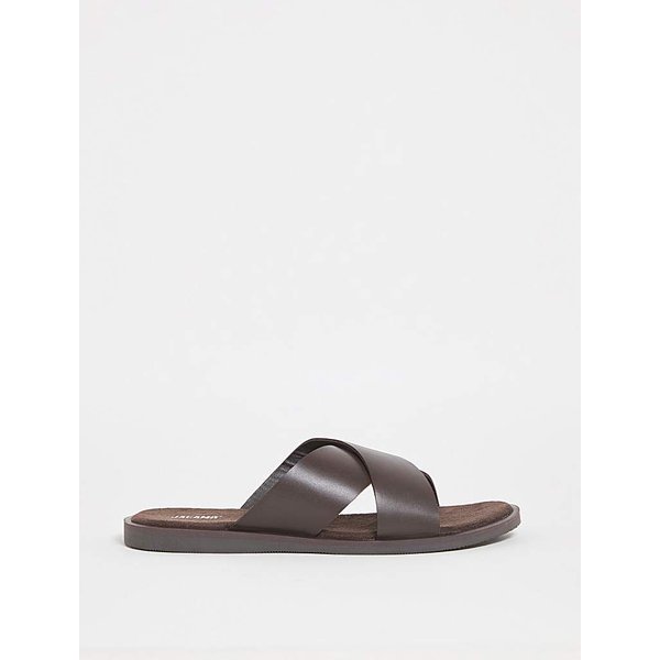 Smooth Leather Cross Over Sandal Wide