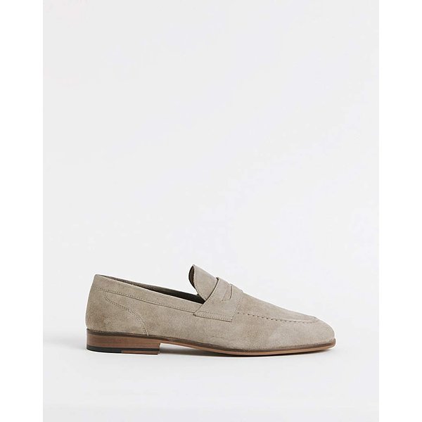 Suede Formal Penny Loafer Wide Fit Stone - Jacamo - Size: 11