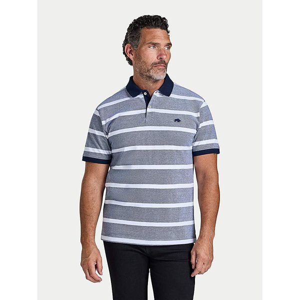 Raging Bull Birdseye Pique Stripe Polo Shirt Navy