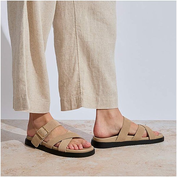totes Ladies Suede Cross Strap Sandal Sand - Totes - Size: 5