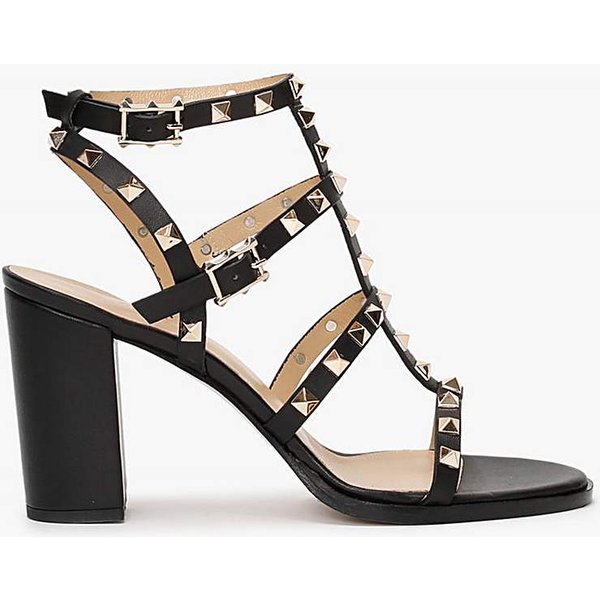 Daniel Pitter Black Leather Studded Block Heel Sandals