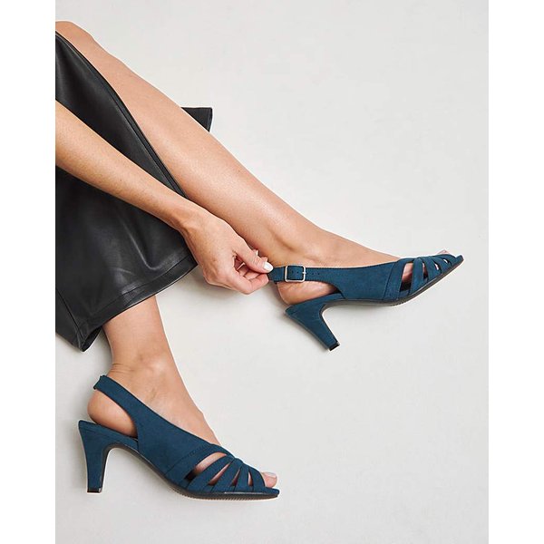 Peep Toe Slingback Shoes Ex Wide Navy - JD Williams - Size: 6