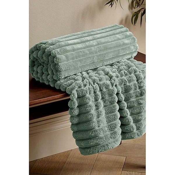 Cosy Ribbed Throw Sage Green - Catherine Lansfield - Size: 130X170