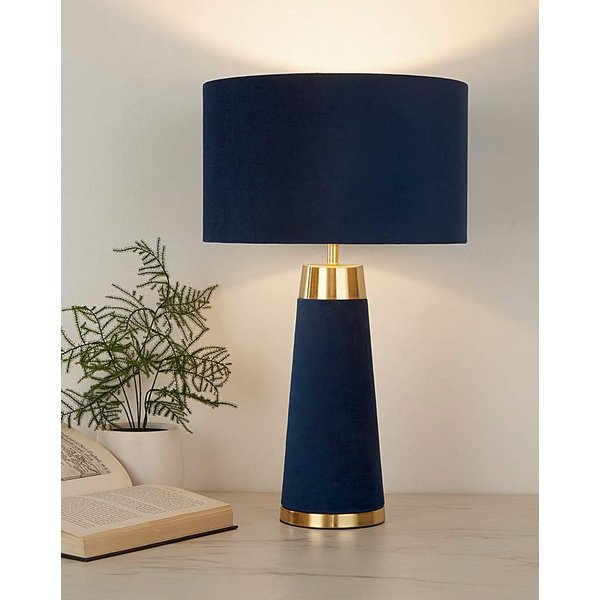Velvet & Satin Brass Table Lamp Navy Blue - Searchlight