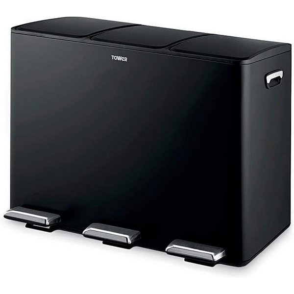 Tower 45L Black Recycling Pedal Bin Black - Tower