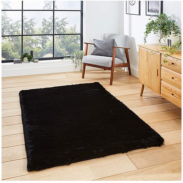 Think Rugs Teddy Plain Shaggy Rug Black - Think Rugs - Size: 150X230