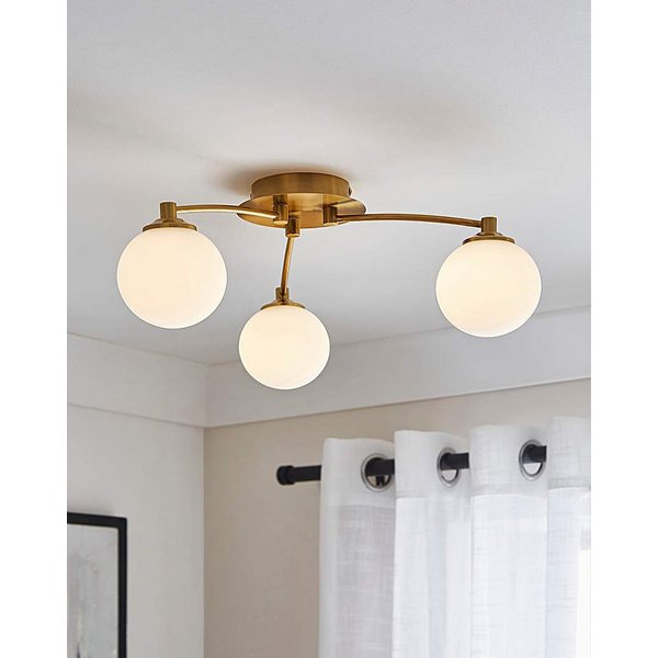 3 Glass Shades Ceiling Light Brass - Searchlight