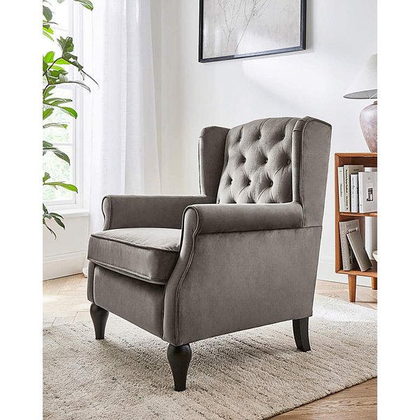Bailey Velvet Wingback Armchair Charcoal - JD Williams