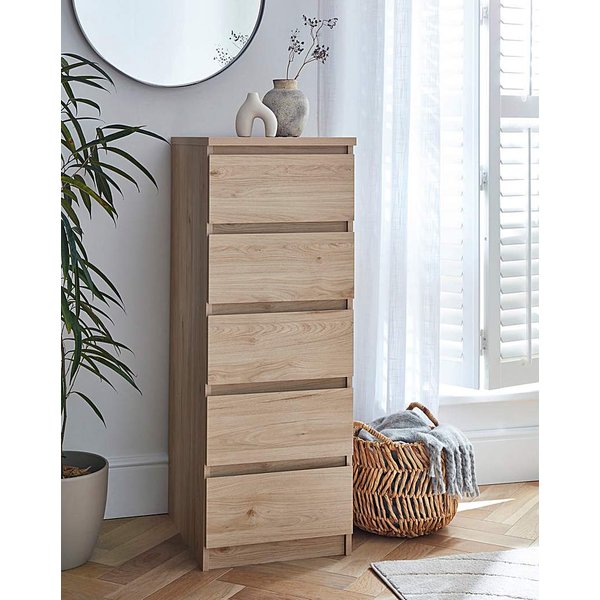Clayton 5 Drawer Tallboy OAK Effect - Furniture To Go