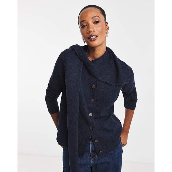 Tie Neck Crew Neck Cardigan Navy - JD Williams - Size: 20/22