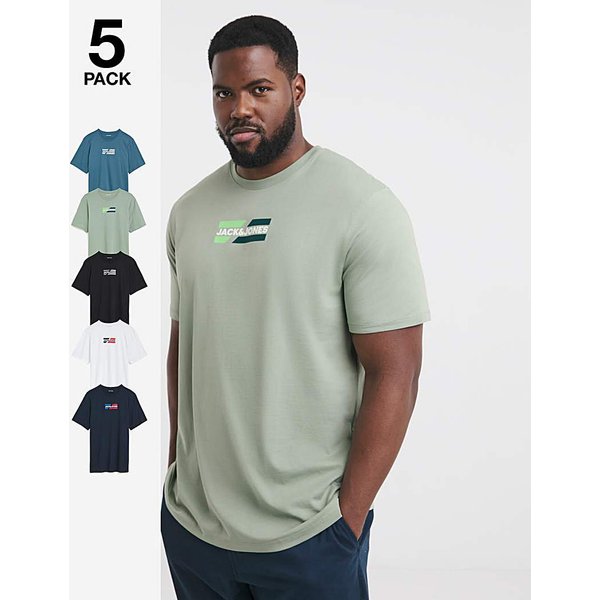 Jack & Jones Corp Logo T-Shirt 5 Pack Iceberg Green - JACK & JONES - Size: L(47)