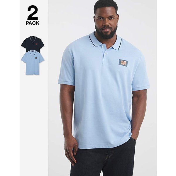 Jack & Jones Hudson Logo Polo 2 Pack Chambray Blue - JACK & JONES - Size: M(44)