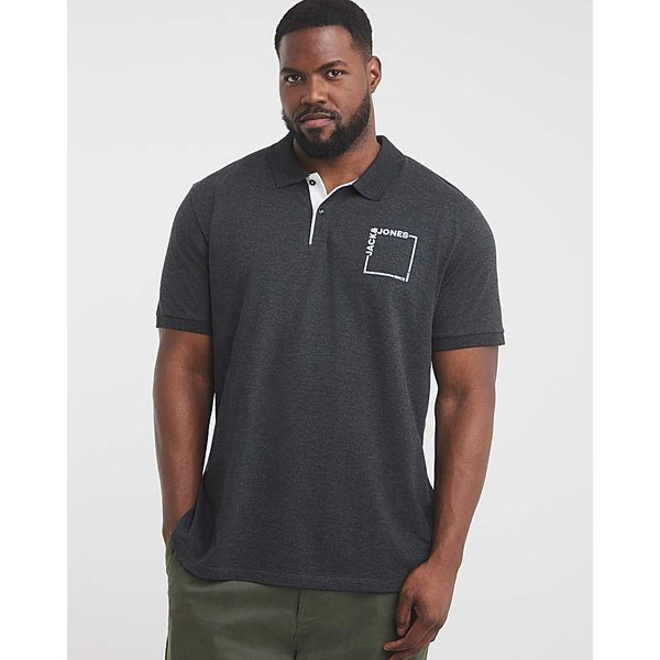 Jack & Jones Verner Logo Polo - Grey Black - JACK & JONES - Size: M(44)