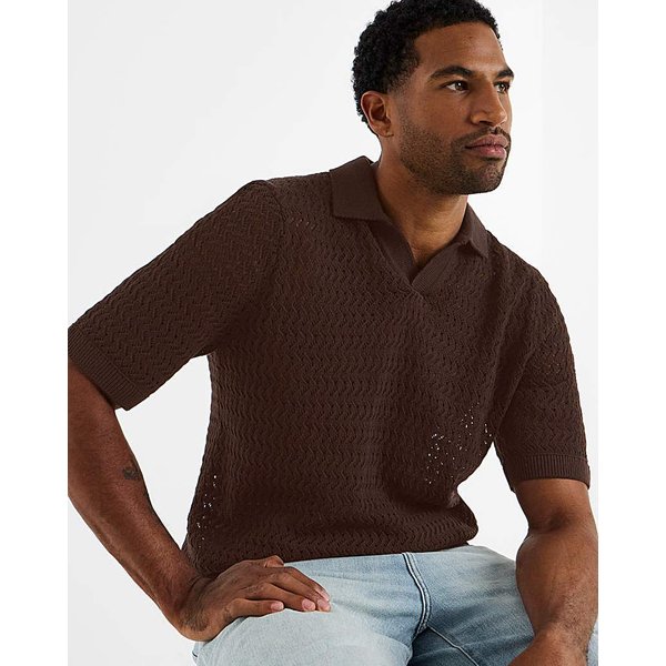 Only & Sons Nyle Crochet Polo - Brown Coffee - Only & Sons - Size: 4XL(53")
