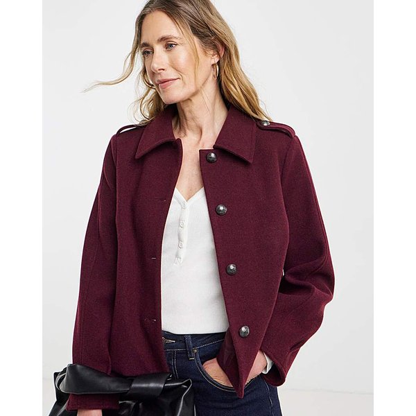 Short Button Front Jacket Burgundy - JD Williams - Size: 10