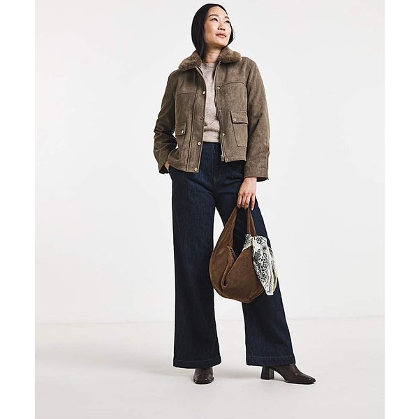 Fur Collar Suedette Jacket Taupe - JD Williams - Size: 16