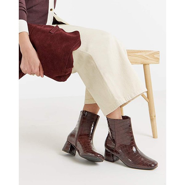 Block Heel Ankle Boots E Fit Burgundy - JD Williams - Size: 4