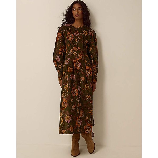 Monsoon Princella Corduroy Midi Dress in Olive Green