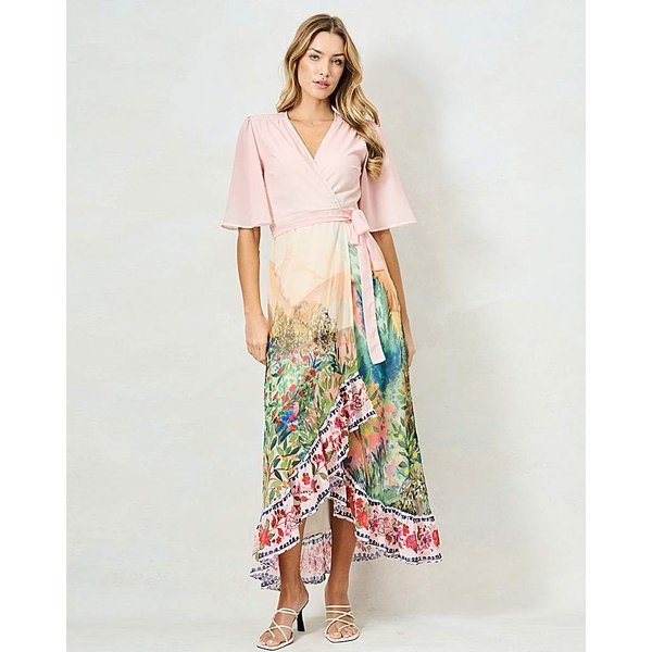 HOPE & IVY MOROCCO MAXI WRAP DRESS Light Pink - Size: 22
