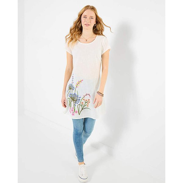 JB Spring Meadow Embroidered Tunic Top White - Joe Browns - Size: 10