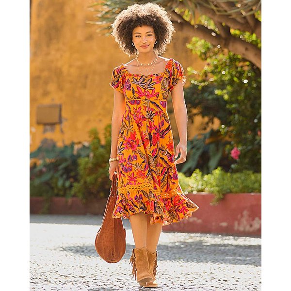 Joe Browns Amelia Printed Dress Orange Multi-Coloured - Joe Browns - Size: 20