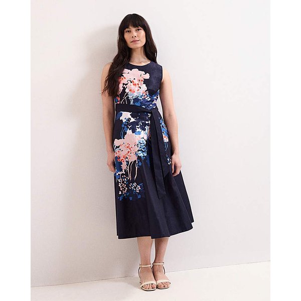 Phase Eight Floral Printed Midi Dress Navy - Phase Eight - Size: 10