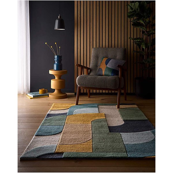 Retro Deco Woollen Rug Blue - Origins - Size: 120X170