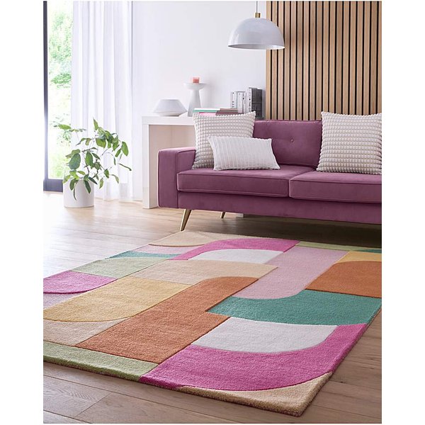 Retro Deco Woollen Rug Pink - Origins - Size: 200X290