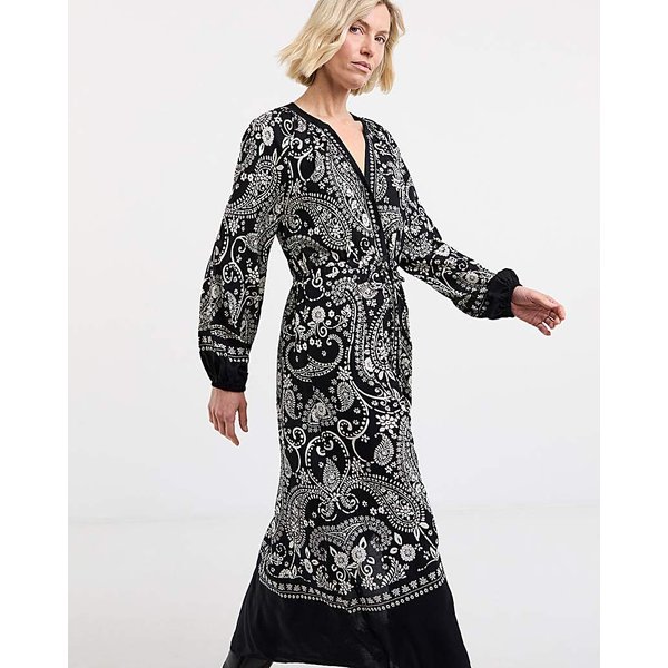 Border Print Spun Dress Black Paisley - JD Williams - Size: 16