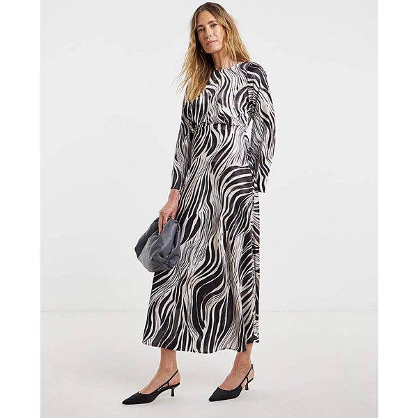 Satin Midi Tea Dress Zebra - JD Williams - Size: 32