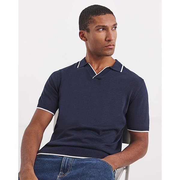 Tipped Knitted Short Sleeve Polo Navy - Jacamo - Size: 2XL 51/53