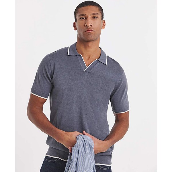 Tipped Knitted Short Sleeve Polo Blue - Jacamo - Size: 3XL54/56