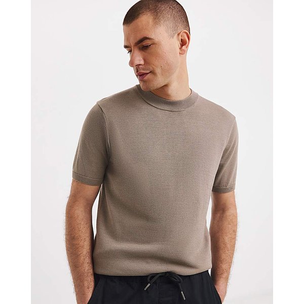 Knitted Crew Neck T-Shirt Taupe - Jacamo - Size: L42/44