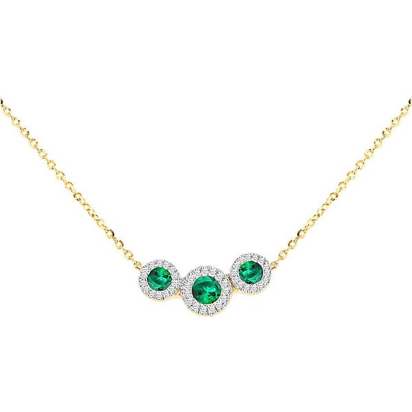 9ct Yellow Gold Lab Diamond Emerald Nkl - iJewel - Size: 17 INCH