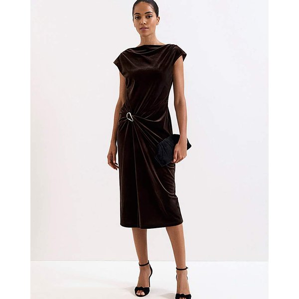 Phase Eight Verra Velvet Midi Dress Brown - Phase Eight - Size: 16