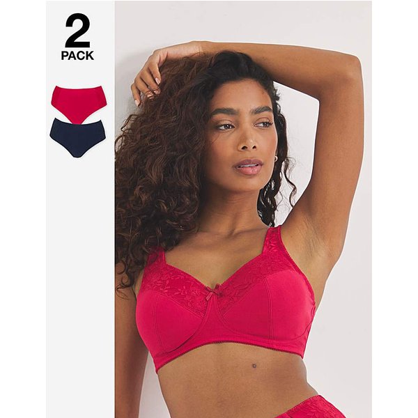2 Pack New Sarah Full Cup Non Wired Bras Navy/Red - Pretty Secrets - Size: 32B