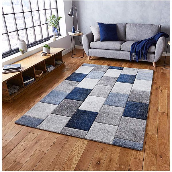 Think Rugs Block Colour Brooklyn Rug Grey/Blue - Think Rugs - Size: 120X170