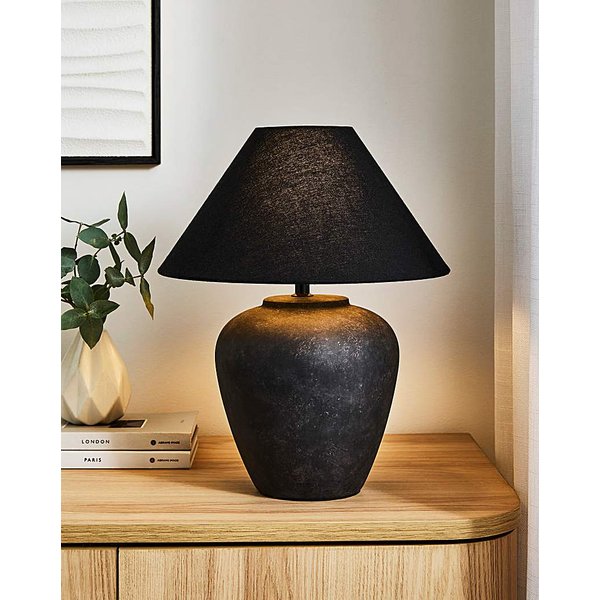 Nolan Black Ceramic Urn Table Lamp Black - JD Williams