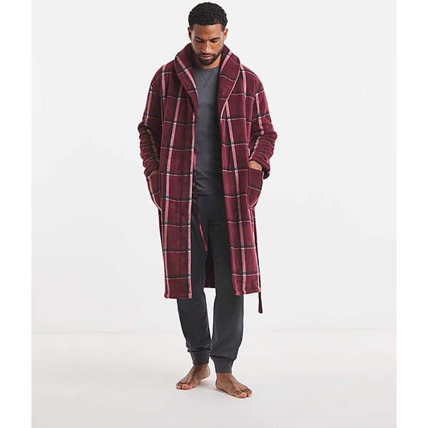 Check Borg Lined Fleece Dressing Gown