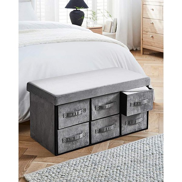 Foldable Velvet Drawer Ottoman