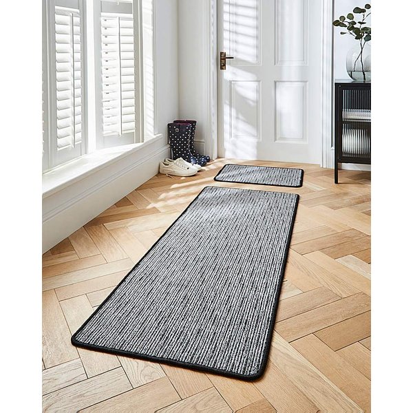 Stripe Washable Runner & Doormat Set Grey - Homemaker - Size: 57X230