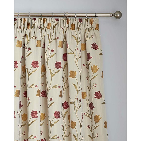 Curtina Juliette Pencil Pleat Curtains Natural/Red - Curtina - Size: 167 x 137cm