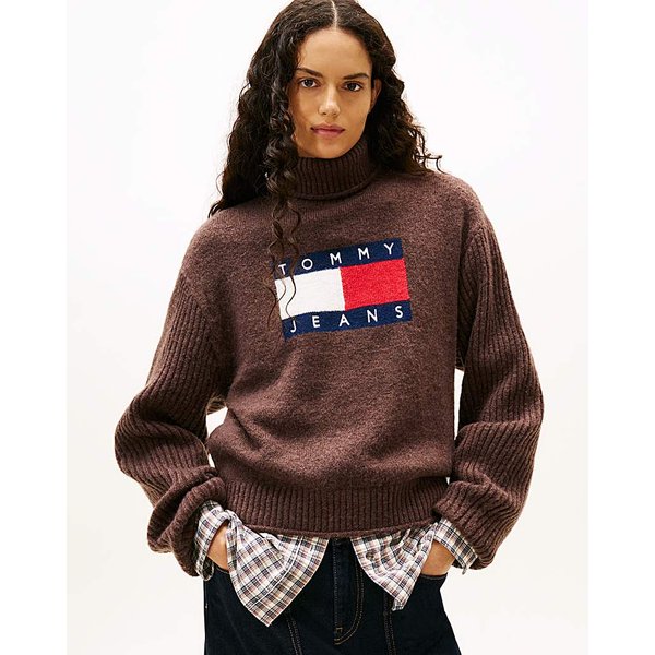 Tommy Jeans Turtleneck Flag Sweater Brown - Tommy Jeans - Size: S