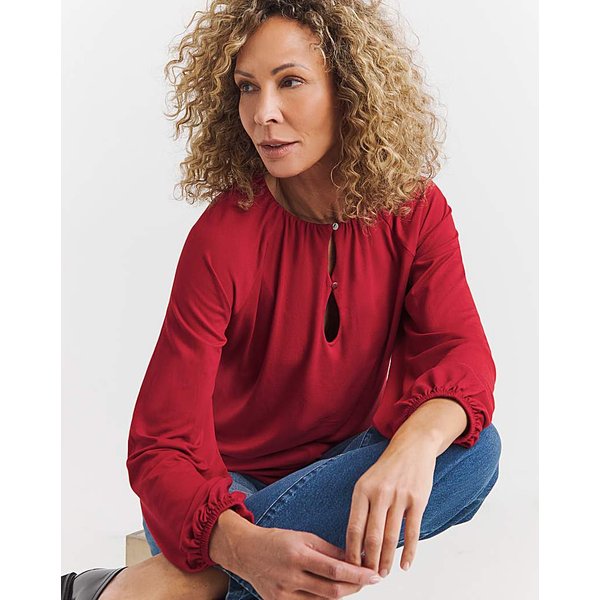 Button Trim Long Sleeve Top RED - JD Williams - Size: 12