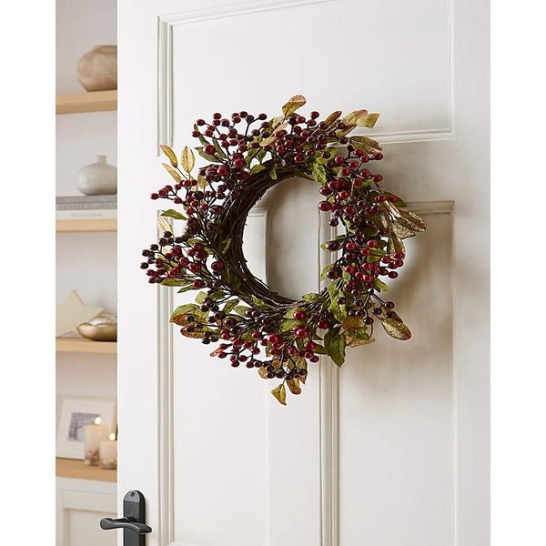 Mixed Berry Red Stem and Leaves Wreath