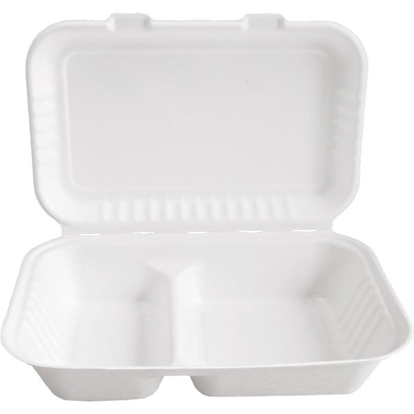 Boîte repas en bagasse Nature VII 2 compartiments NATUREStar; 100 cl, 24.5x16x6.8 cm (LxlxH); blanc; rectangulaire; 25 pièce(s) / Lot