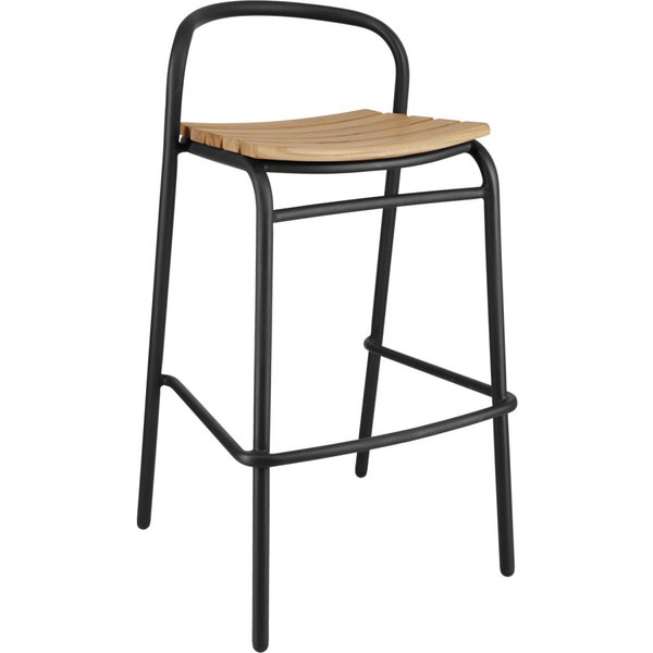 Chaise de bar d'extérieur en teck Zolia VEGA; 50x50x95 cm (lxPxH); Assise brun, Structure noir; 2 pièce(s) / Lot
