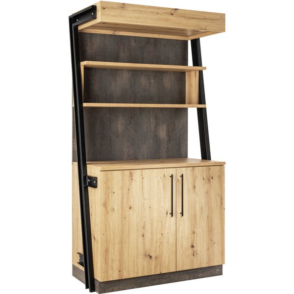 VEGA Vaisselier Baristo Industrial avec portes battantes; 118x61x216 cm (lxPxH); chêne rustique, Poignée noir