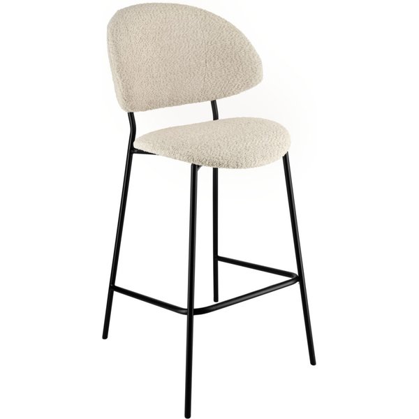 Chaise de bar Lindo tissu bouclette VEGA; 50.5x54.5x110 cm (lxPxH); Assise beige, Structure noir