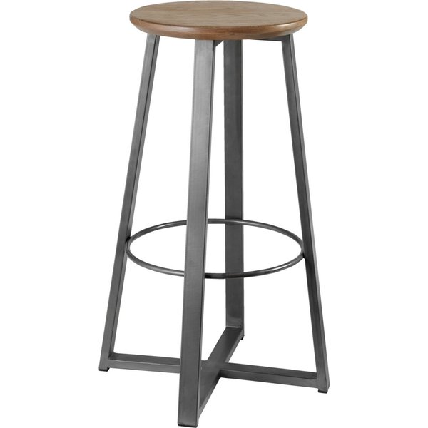 VEGA Tabouret de bar Metalio assise en bois; 38x38x81 cm (lxPxH); Assise chêne vieilli, Structure gris